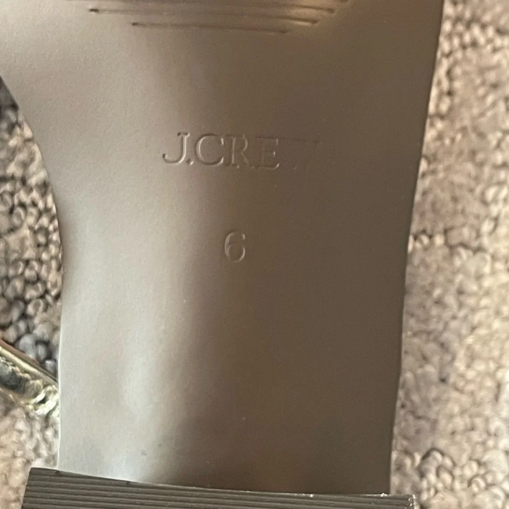 J. Crew Metallic and Brown Strappy Toe Ring Sandals, Stacked 2” Block Heel, 6